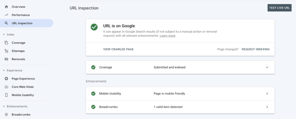  ฟีเจอร์ต่าง ๆ ใน Google Search Console -  URL Inspection
