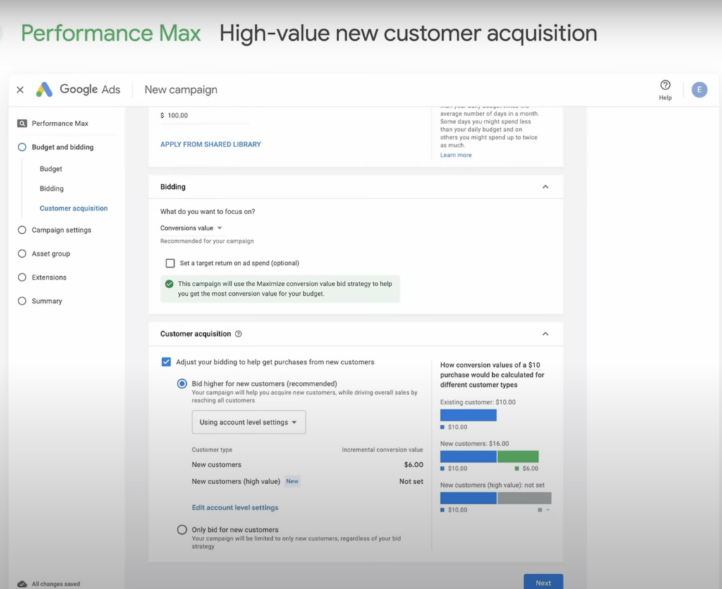 Customer Acquisition ที่เพิ่มมาใน Performance Max
