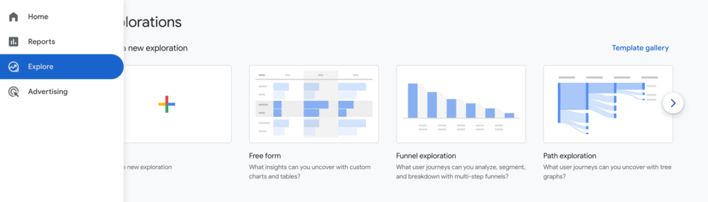 หลังจากที่เข้ามาใน Google Analytics ให้เข้าที่แถบเมนูด้านซ้าย ให้เลือก "Explore"